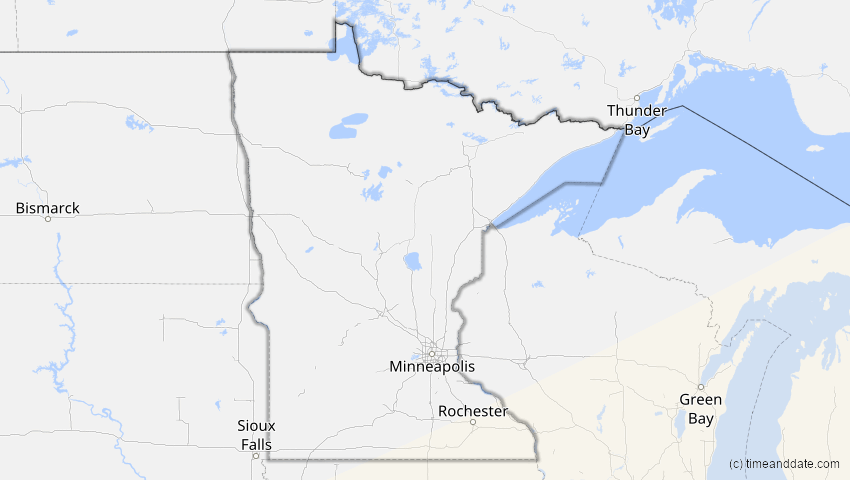A map of Minnesota, USA, showing the path of the 14. Nov 2031 Totale Sonnenfinsternis
