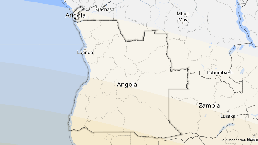 A map of Angola, showing the path of the 9. Mai 2032 Ringförmige Sonnenfinsternis