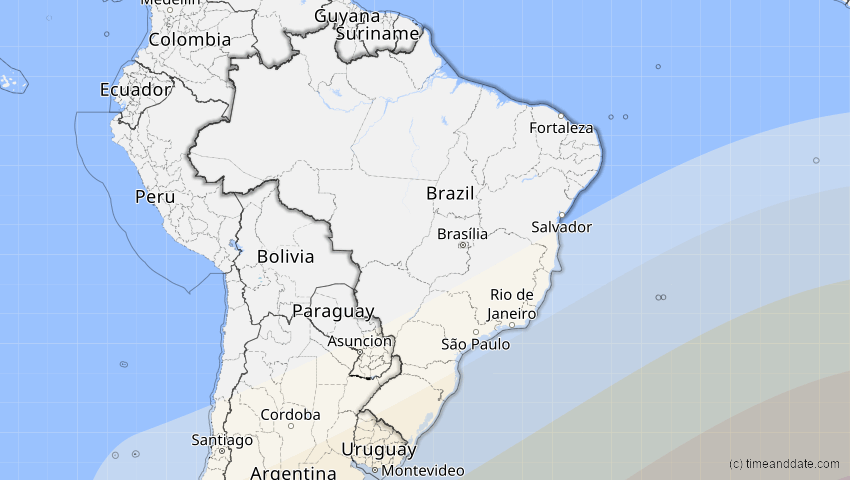 A map of Brasilien, showing the path of the 9. Mai 2032 Ringförmige Sonnenfinsternis