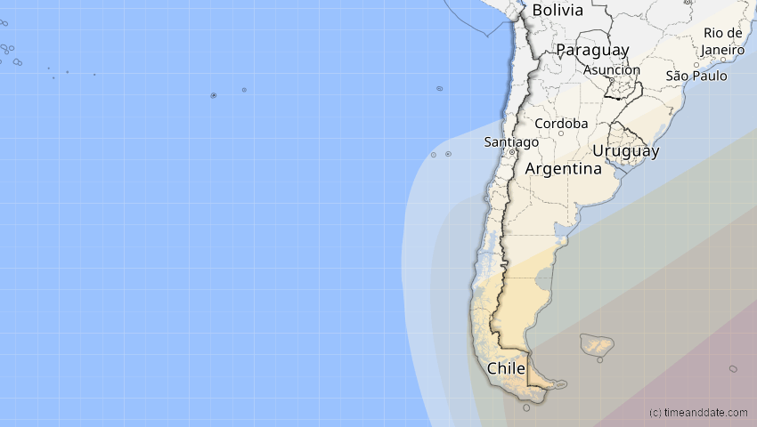 A map of Chile, showing the path of the 9. Mai 2032 Ringförmige Sonnenfinsternis
