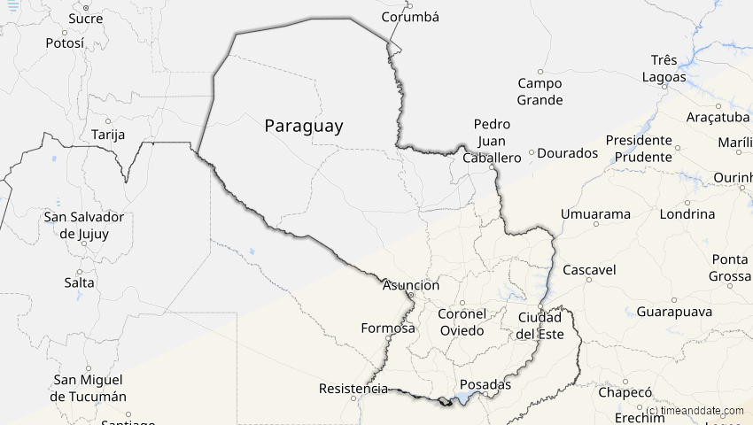A map of Paraguay, showing the path of the 9. Mai 2032 Ringförmige Sonnenfinsternis