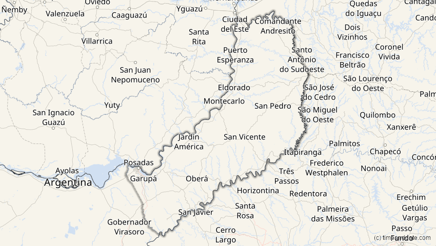 A map of Misiones, Argentinien, showing the path of the 9. Mai 2032 Ringförmige Sonnenfinsternis