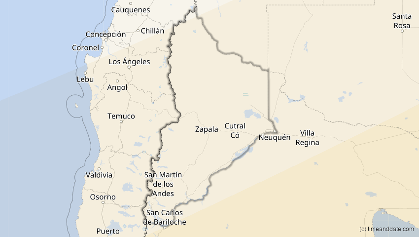 A map of Neuquén, Argentinien, showing the path of the 9. Mai 2032 Ringförmige Sonnenfinsternis