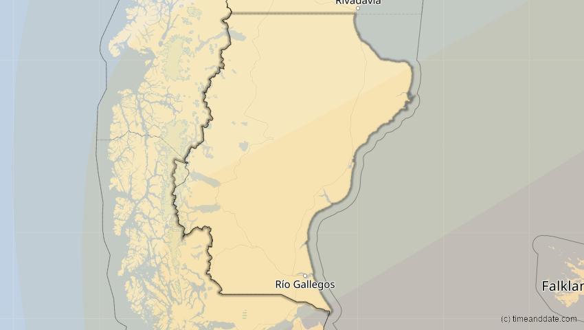 A map of Santa Cruz, Argentinien, showing the path of the 9. Mai 2032 Ringförmige Sonnenfinsternis