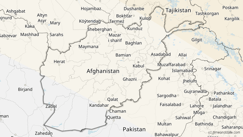 A map of Afghanistan, showing the path of the 3. Nov 2032 Partielle Sonnenfinsternis