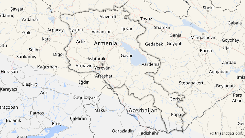 A map of Armenien, showing the path of the 3. Nov 2032 Partielle Sonnenfinsternis