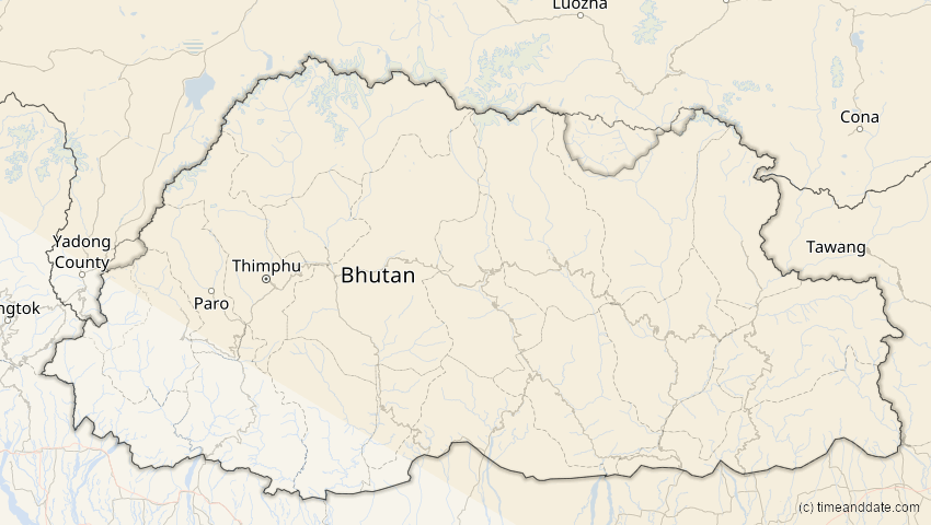A map of Bhutan, showing the path of the 3. Nov 2032 Partielle Sonnenfinsternis