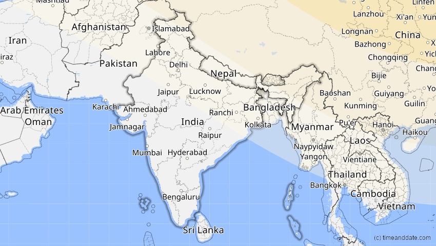 A map of Indien, showing the path of the 3. Nov 2032 Partielle Sonnenfinsternis