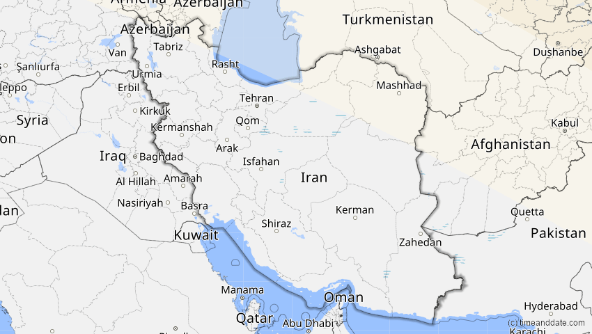 A map of Iran, showing the path of the 3. Nov 2032 Partielle Sonnenfinsternis