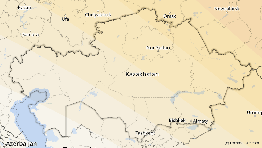 A map of Kasachstan, showing the path of the 3. Nov 2032 Partielle Sonnenfinsternis