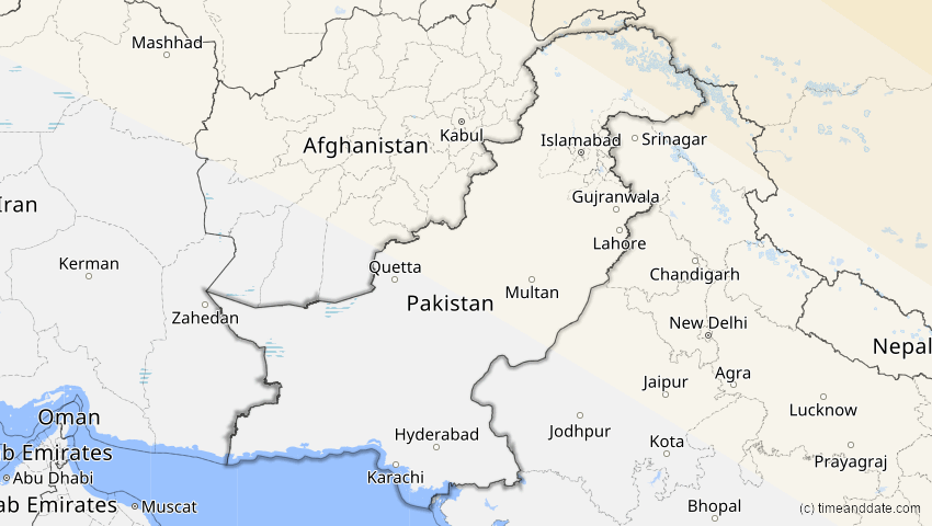 A map of Pakistan, showing the path of the 3. Nov 2032 Partielle Sonnenfinsternis
