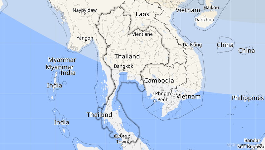 A map of Thailand, showing the path of the 3. Nov 2032 Partielle Sonnenfinsternis