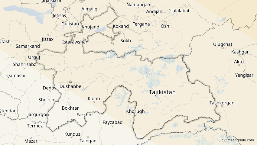 A map of Tadschikistan, showing the path of the 3. Nov 2032 Partielle Sonnenfinsternis