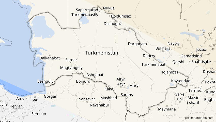 A map of Turkmenistan, showing the path of the 3. Nov 2032 Partielle Sonnenfinsternis