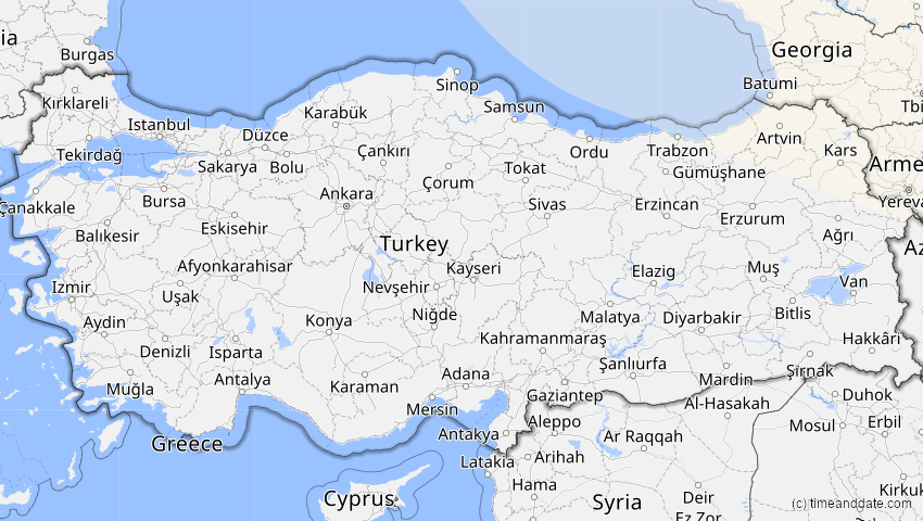 A map of Türkei, showing the path of the 3. Nov 2032 Partielle Sonnenfinsternis