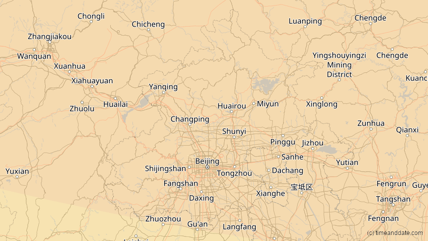 A map of Peking, China, showing the path of the 3. Nov 2032 Partielle Sonnenfinsternis
