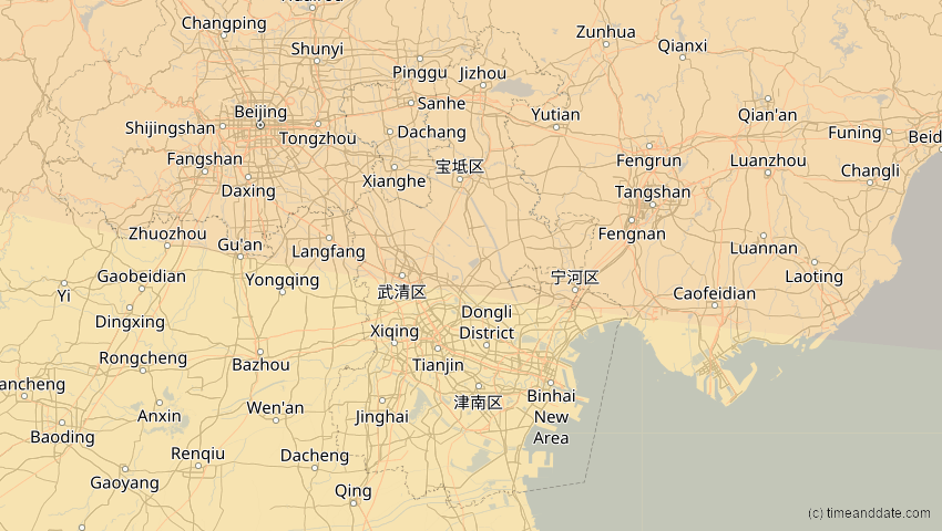 A map of Tianjín, China, showing the path of the 3. Nov 2032 Partielle Sonnenfinsternis
