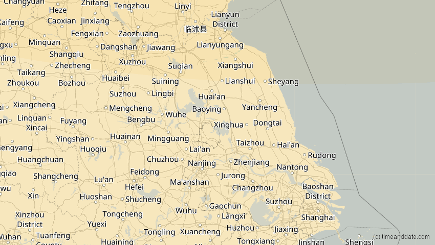A map of Jiangsu, China, showing the path of the 3. Nov 2032 Partielle Sonnenfinsternis