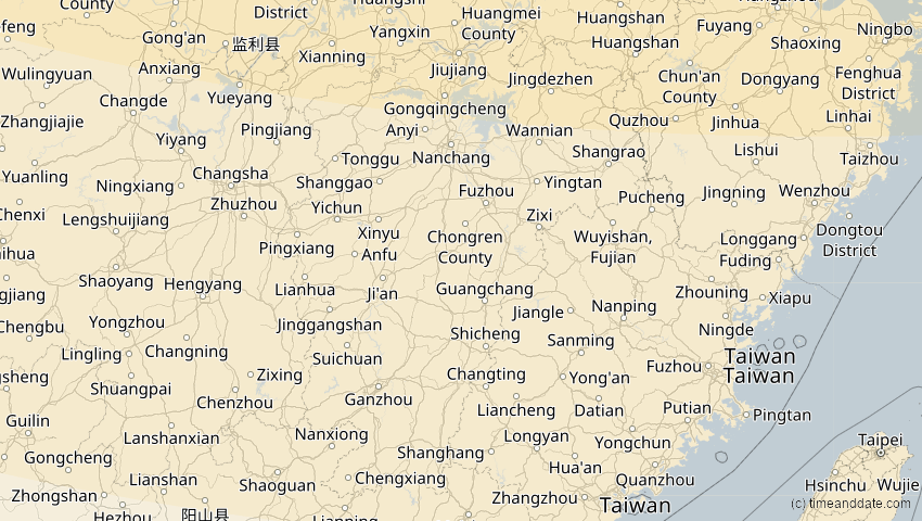 A map of Jiangxi, China, showing the path of the 3. Nov 2032 Partielle Sonnenfinsternis
