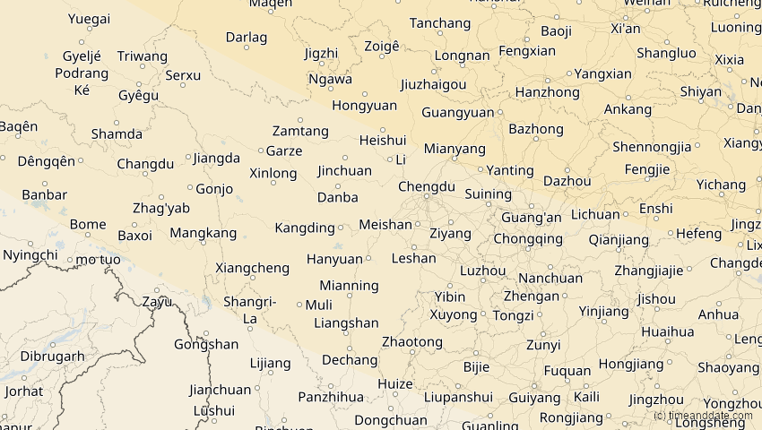 A map of Sichuan, China, showing the path of the 3. Nov 2032 Partielle Sonnenfinsternis