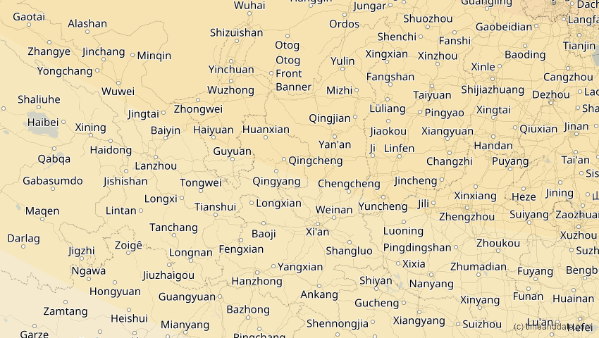 A map of Shaanxi, China, showing the path of the 3. Nov 2032 Partielle Sonnenfinsternis