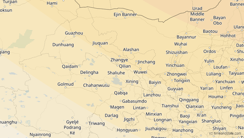 A map of Gansu, China, showing the path of the 3. Nov 2032 Partielle Sonnenfinsternis