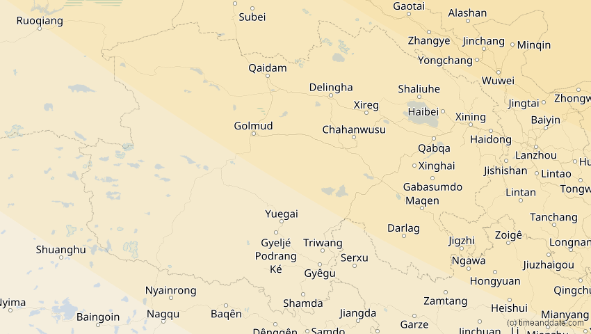A map of Qinghai, China, showing the path of the 3. Nov 2032 Partielle Sonnenfinsternis