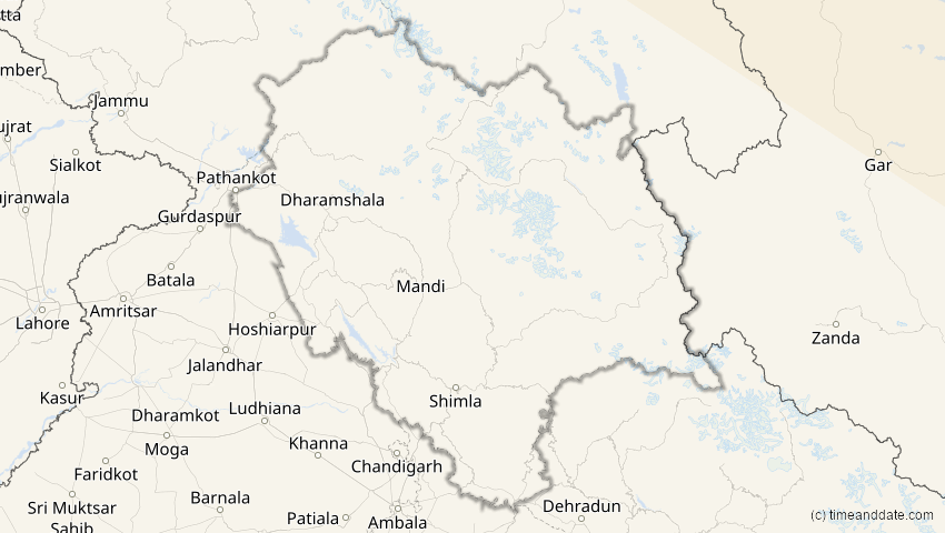 A map of Himachal Pradesh, Indien, showing the path of the 3. Nov 2032 Partielle Sonnenfinsternis