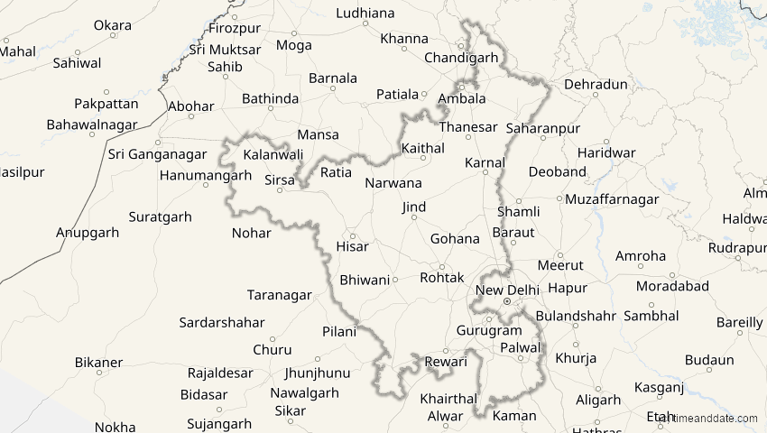 A map of Haryana, Indien, showing the path of the 3. Nov 2032 Partielle Sonnenfinsternis