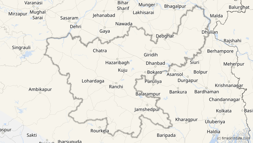 A map of Jharkhand, Indien, showing the path of the 3. Nov 2032 Partielle Sonnenfinsternis