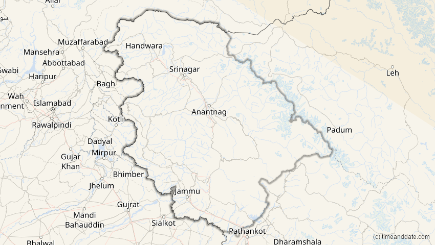 A map of Jammu und Kashmir, Indien, showing the path of the 3. Nov 2032 Partielle Sonnenfinsternis