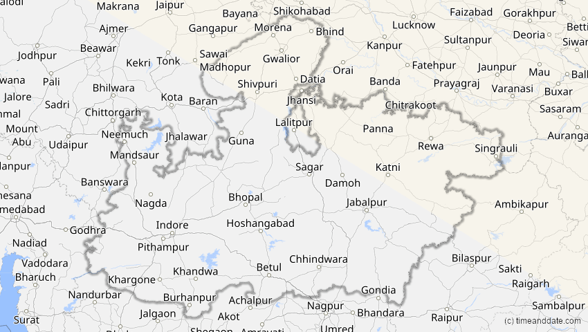 A map of Madhya Pradesh, Indien, showing the path of the 3. Nov 2032 Partielle Sonnenfinsternis