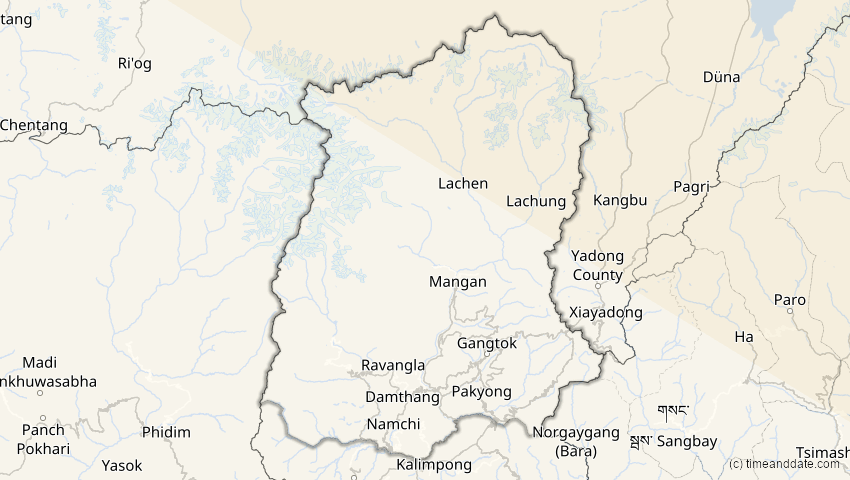 A map of Sikkim, Indien, showing the path of the 3. Nov 2032 Partielle Sonnenfinsternis
