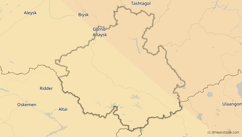 A map of Altai, Russland, showing the path of the 3. Nov 2032 Partielle Sonnenfinsternis