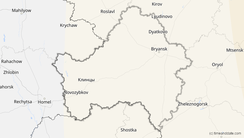 A map of Brjansk, Russland, showing the path of the 3. Nov 2032 Partielle Sonnenfinsternis