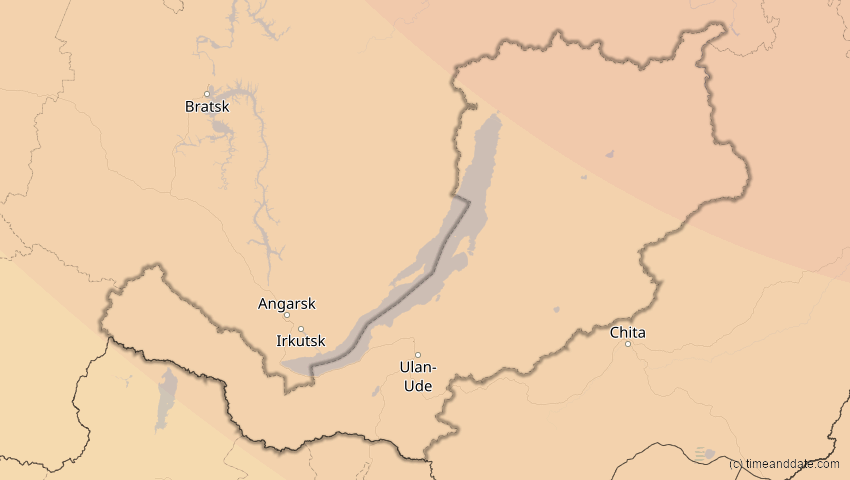 A map of Burjatien, Russland, showing the path of the 3. Nov 2032 Partielle Sonnenfinsternis