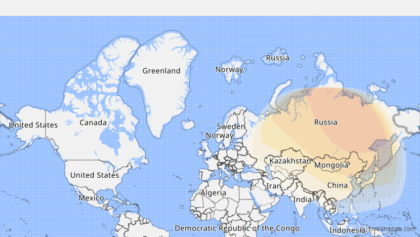 A map of Tschukotka, Russland, showing the path of the 3. Nov 2032 Partielle Sonnenfinsternis