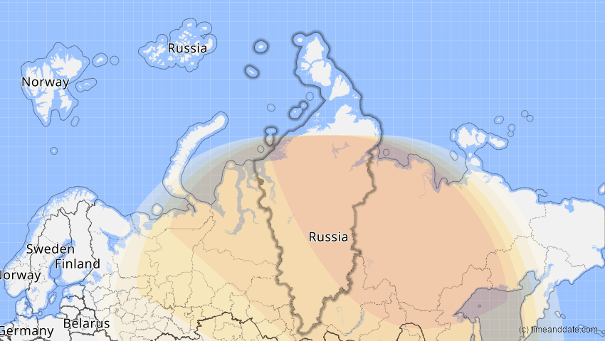 A map of Krasnojarsk, Russland, showing the path of the 3. Nov 2032 Partielle Sonnenfinsternis