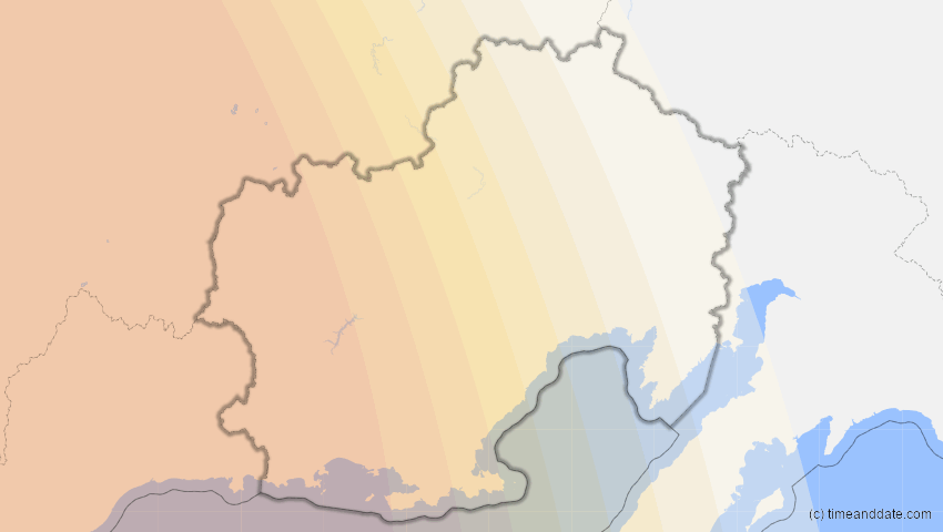 A map of Magadan, Russland, showing the path of the 3. Nov 2032 Partielle Sonnenfinsternis