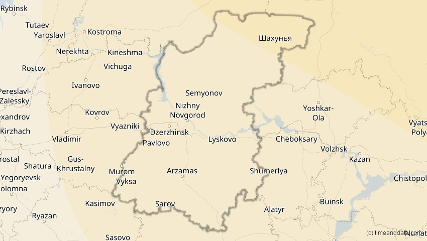 A map of Nischni Nowgorod, Russland, showing the path of the 3. Nov 2032 Partielle Sonnenfinsternis