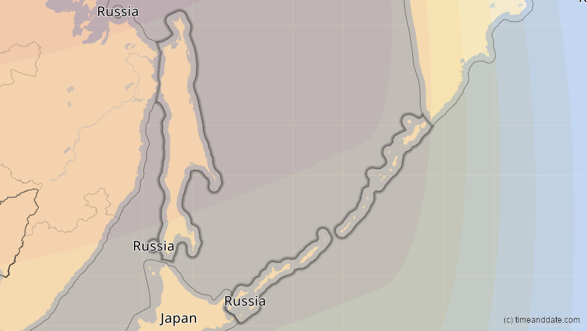A map of Sachalin, Russland, showing the path of the 3. Nov 2032 Partielle Sonnenfinsternis