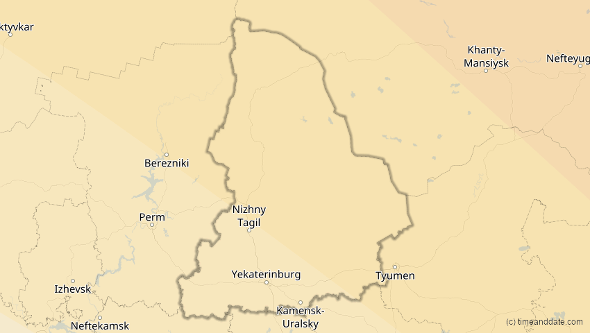 A map of Swerdlowsk, Russland, showing the path of the 3. Nov 2032 Partielle Sonnenfinsternis
