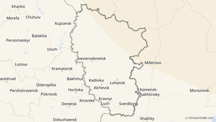 A map of Luhansk, Ukraine, showing the path of the 3. Nov 2032 Partielle Sonnenfinsternis