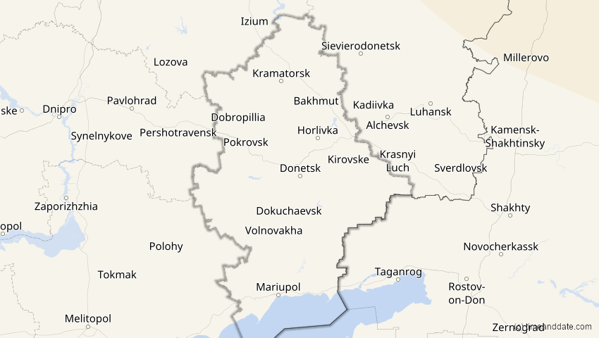 A map of Donezk, Ukraine, showing the path of the 3. Nov 2032 Partielle Sonnenfinsternis