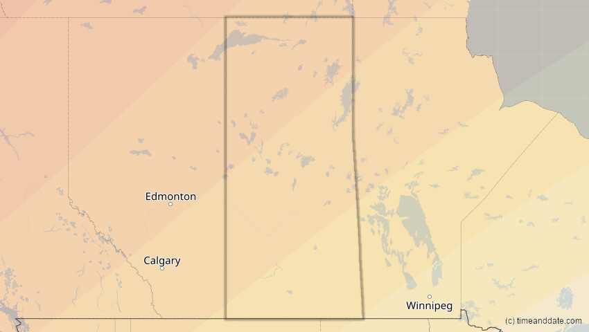 A map of Saskatchewan, Kanada, showing the path of the 30. Mär 2033 Totale Sonnenfinsternis