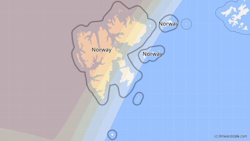 A map of Spitzbergen, Norwegen, showing the path of the 30. Mär 2033 Totale Sonnenfinsternis