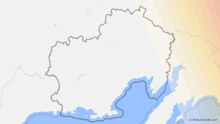 A map of Magadan, Russland, showing the path of the 31. Mär 2033 Totale Sonnenfinsternis