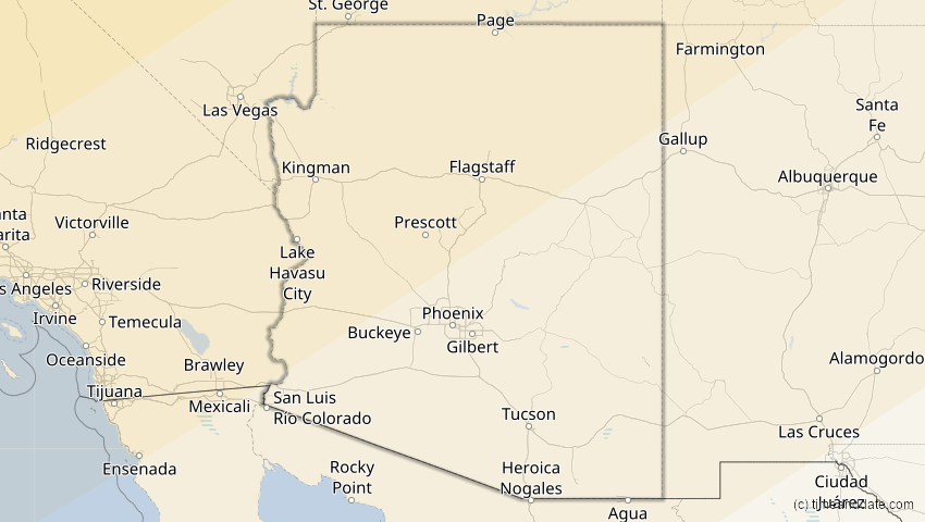 A map of Arizona, USA, showing the path of the 30. Mär 2033 Totale Sonnenfinsternis