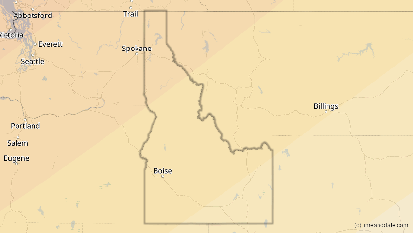 A map of Idaho, USA, showing the path of the 30. Mär 2033 Totale Sonnenfinsternis