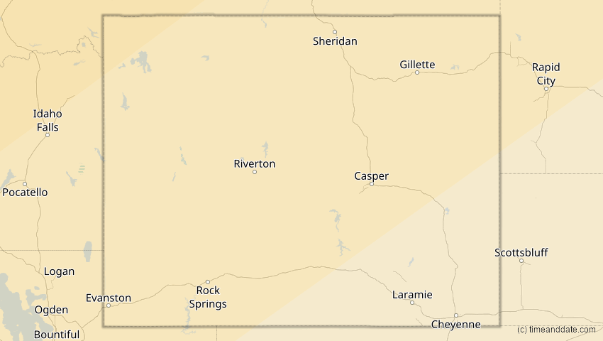 A map of Wyoming, USA, showing the path of the 30. Mär 2033 Totale Sonnenfinsternis